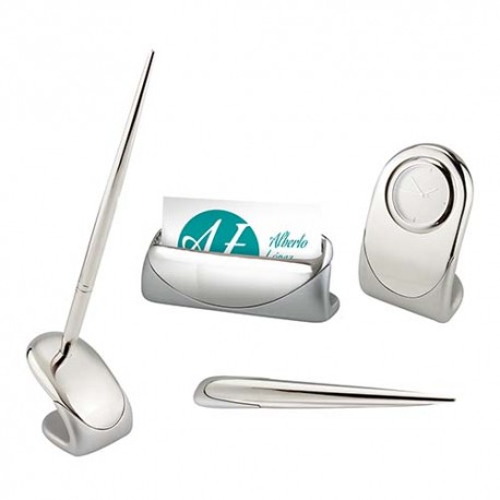 Elegante set de escritorio LENAR reloj pluma abre cartas y tarjetero