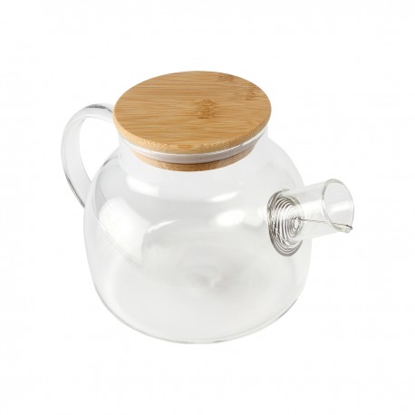 Tetera de vidrio con tapa de bambu