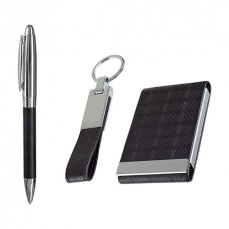 Set Prince bolígrafo llavero y porta tarjetas en curpiel y metal