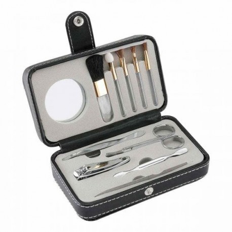 Set de manicure y brochas con estuche de curpiel