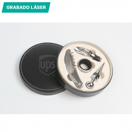 Set de vino redondo con accesorios metálicos