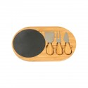 Diseño elegante set de quesos con tabla de bambú y utensilios