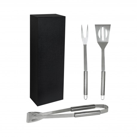 Set de BBQ con utensilios de acero inoxidable y caja color negro