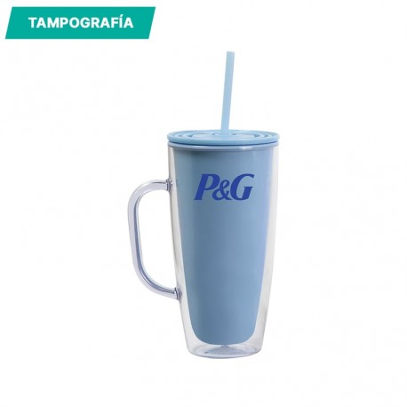 Vaso con agarradera y popote con capacidad de 720 ml