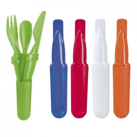 Porta cubiertos de plástico con estuche varios colores Picnic