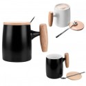 Taza de porcelana con tapa y agarradera de madera incluye cuchara Mali