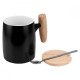 Taza de porcelana con tapa y agarradera de madera incluye cuchara Mali