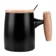 Taza de porcelana con tapa y agarradera de madera incluye cuchara Mali
