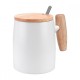 Taza de porcelana con tapa y agarradera de madera incluye cuchara Mali