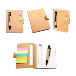 Libreta mini ecológica suajada con bolígrafo y notas adhesivas