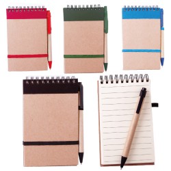 Mini libreta ecológica Yaris con espiral metálico y bolígrafo a juego