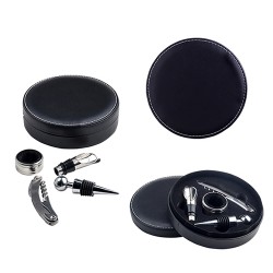 Set de vino Conde con estuche circular de curpiel
